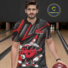 Load image into Gallery viewer, Black And Red Funny Custom Bowling Jerseys, Cool Bowling Polo Shirts For Men IPHW9361