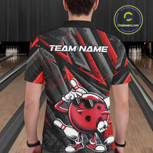 Load image into Gallery viewer, Black And Red Funny Custom Bowling Jerseys, Cool Bowling Polo Shirts For Men IPHW9361