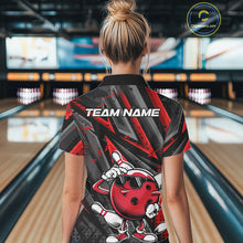 Load image into Gallery viewer, Black And Red Funny Custom Bowling Jerseys, Cool Bowling Polo Shirts For Women IPHW9361
