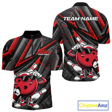 Load image into Gallery viewer, Black And Red Funny Custom Bowling Jerseys, Cool Bowling Quarter-Zip Shirts For Men IPHW9361