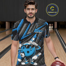 Load image into Gallery viewer, Black And Blue Funny Custom Bowling Jerseys, Cool Bowling Polo Shirts For Men IPHW9362