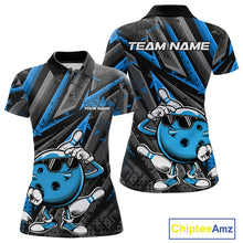 Load image into Gallery viewer, Black And Blue Funny Custom Bowling Jerseys, Cool Bowling Polo Shirts For Women IPHW9362