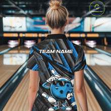 Load image into Gallery viewer, Black And Blue Funny Custom Bowling Jerseys, Cool Bowling Quarter-Zip Shirts For Women IPHW9362
