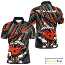 Load image into Gallery viewer, Black And Orange Funny Custom Bowling Jerseys, Cool Bowling Polo Shirts For Men IPHW9363