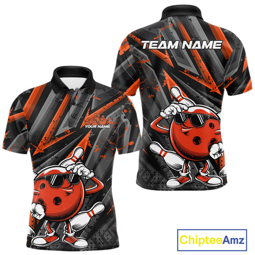 Black And Orange Funny Custom Bowling Jerseys, Cool Bowling Polo Shirts For Men IPHW9363