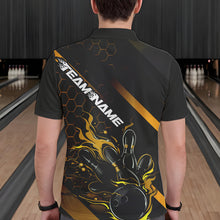 Load image into Gallery viewer, Custom Black And Gold Flame Bowling Shirts For Men, Bowling Team Bowling League Shirts IPHW7505