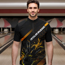 Load image into Gallery viewer, Custom Black And Gold Flame Bowling Shirts For Men, Bowling Team Bowling League Shirts IPHW7505
