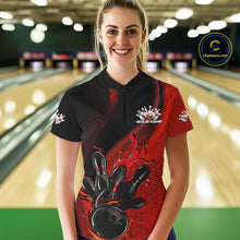 Load image into Gallery viewer, Custom Black And Red Flame Bowling Quarter-Zip Shirt For Women, Bowling Team League Shirt IPHW9872