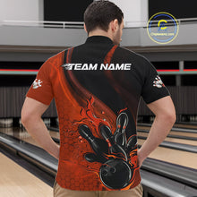 Load image into Gallery viewer, Custom Black And Orange Flame Bowling Quarter-Zip Shirt For Men, Bowling Team League Shirt IPHW9873