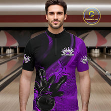 Load image into Gallery viewer, Custom Black And Purple Flame Bowling Quarter-Zip Shirt For Men, Bowling Team League Shirt IPHW9874