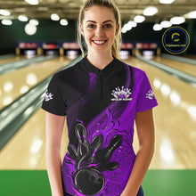 Load image into Gallery viewer, Custom Black And Purple Flame Bowling Women Quarter-Zip Shirt, Bowling Team League Shirt IPHW9874