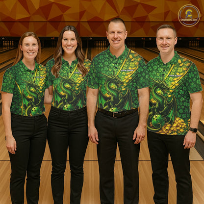 Custom St Patricks Day Dragon Bowling Shirt, Golden Coins And Shamrock Saint Paddy Bowling League Shirt IPHW10506