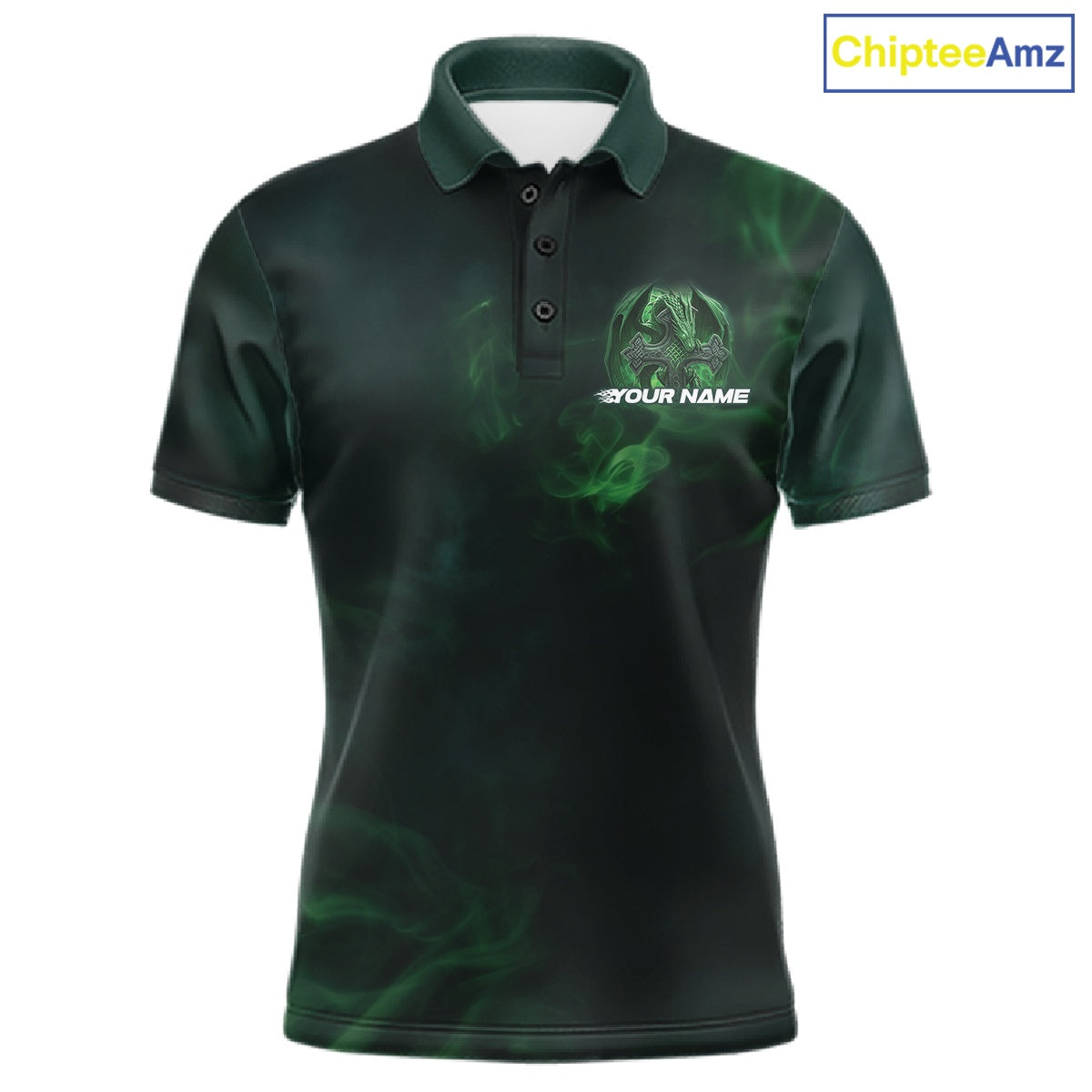 Custom Green Flame Celtic Cross Dragon Bowling Team Shirts, St Patricks Day Faith Bowling Tournament Shirts IPHW10507
