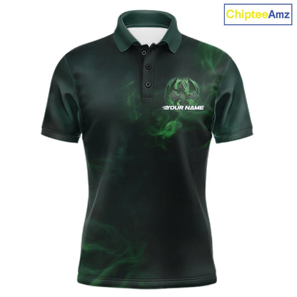 Custom Green Flame Celtic Cross Dragon Bowling Team Shirts, St Patricks Day Faith Bowling Tournament Shirts IPHW10507