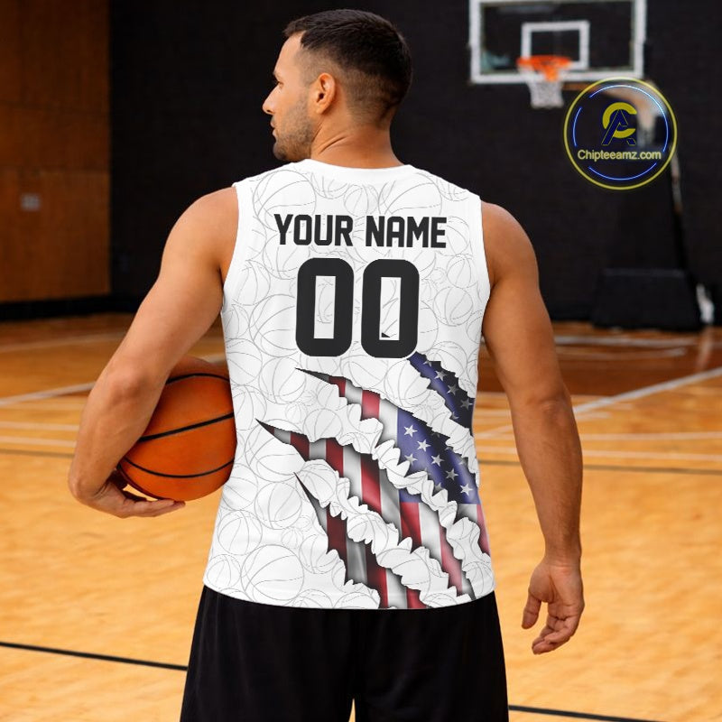 Custom Patriotic US Flag Basketball Jerseys, Personalized Name Number Basketball Team Shirt IPHW10510