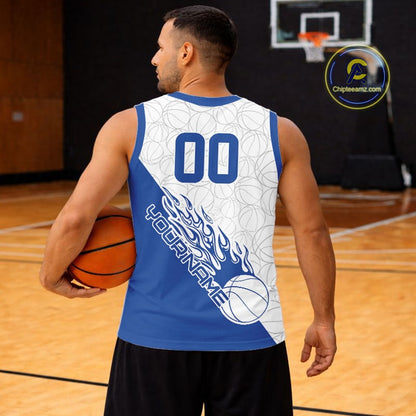 Blue Flame Basketball Ball Team Shirts, Custom Name Team Name Basketball Jerseys IPHW10512