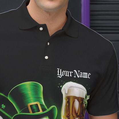 Custom Funny St Patricks Day Leprechaun Skull With Beer Bowling Team Polo Shirts Team Outfit IPHW8603