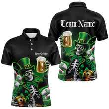 Load image into Gallery viewer, Custom Funny St Patricks Day Leprechaun Skull With Beer Bowling Team Polo Shirts Team Outfit IPHW8603