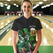 Load image into Gallery viewer, Custom Funny St Patricks Day Leprechaun Skull With Beer Bowling Team Quarter-Zip Shirts IPHW8603