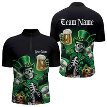 Load image into Gallery viewer, Custom Funny St Patricks Day Leprechaun Skull With Beer Bowling Team Quarter-Zip Shirts Team Outfit IPHW8603
