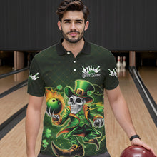 Load image into Gallery viewer, Custom Funny St Patricks Day Leprechaun Skull Bowling Team Polo Shirts, Tournament Outfits IPHW8605