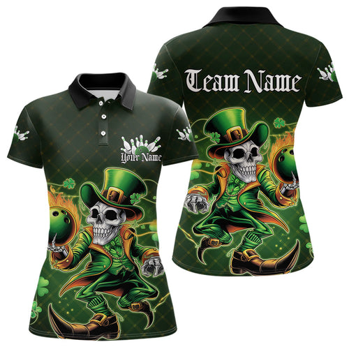 Custom Funny St Patricks Day Leprechaun Skull Bowling Team Polo Shirts, Tournament Outfits IPHW8605