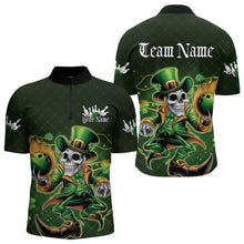 Load image into Gallery viewer, Custom Funny St Patricks Day Leprechaun Skull Bowling Team Quarter-Zip Shirts, Tournament Outfits IPHW8605