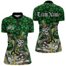 Load image into Gallery viewer, Custom Funny Saint Patricks Day Skull And Beer Bowling Team Quarter-Zip Shirt For WomenIPHW8607