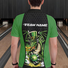 Load image into Gallery viewer, Custom Black And Green St Patricks Dragon Bowling Polo Shirts For Men, Lucky Dragon Bowling IPHW8608
