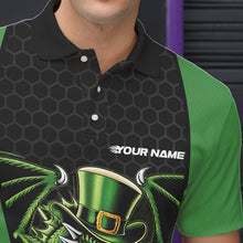 Load image into Gallery viewer, Custom Black And Green St Patricks Dragon Bowling Polo Shirts For Men, Lucky Dragon Bowling IPHW8608