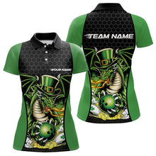 Load image into Gallery viewer, Custom Black And Green St Patricks Dragon Bowling Womens Polo Shirt, Lucky Dragon Bowling IPHW8608