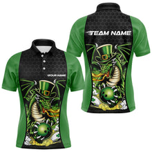 Load image into Gallery viewer, Custom Black And Green St Patricks Dragon Bowling Polo Shirts For Men, Lucky Dragon Bowling IPHW8608
