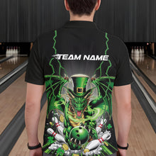 Load image into Gallery viewer, Custom Black And Green St Patricks Dragon Bowling Polo Shirts For Men, Lucky Dragon Bowling IPHW8609