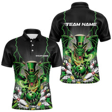 Load image into Gallery viewer, Custom Black And Green St Patricks Dragon Bowling Polo Shirts For Men, Lucky Dragon Bowling IPHW8609