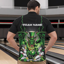 Load image into Gallery viewer, Custom Black And Green St Patricks Dragon Bowling Quarter-Zip Shirts For Men, Lucky Dragon Bowling IPHW8609