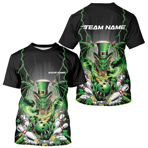 Custom Green St Patricks Dragon Bowling T-Shirts For Men, Lucky Dragon Bowling IPHW8609