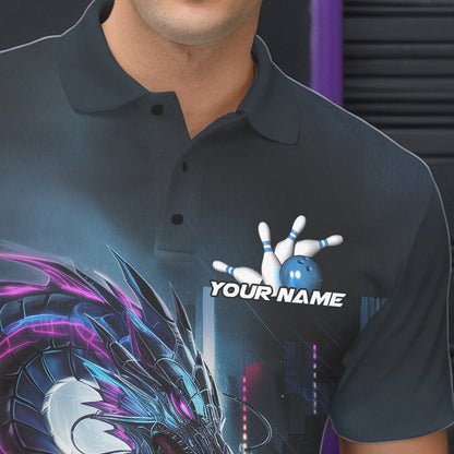 Custom Futuristic Style Dragon Bowling Polo Shirts For Men, Dragon Bowling Outfits IPHW8914