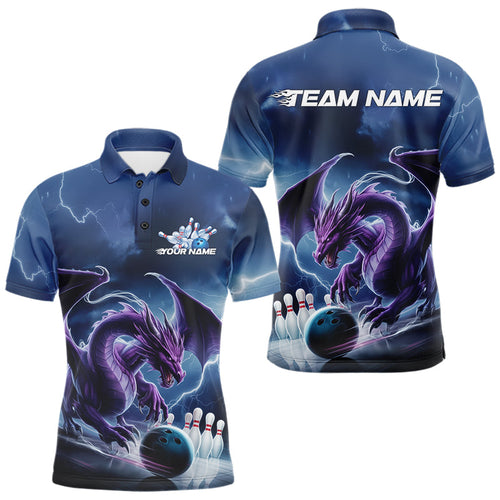 Custom Blue Thunder Lightning Purple Dragon Bowling Team Men Polo Shirts, Bowlers Outfit IPHW8915