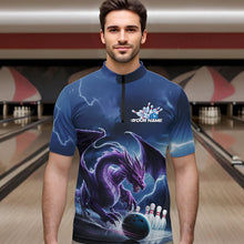 Load image into Gallery viewer, Custom Blue Thunder Lightning Purple Dragon Bowling Team Men Quarter-Zip Shirts, Bowlers Outfit IPHW8915