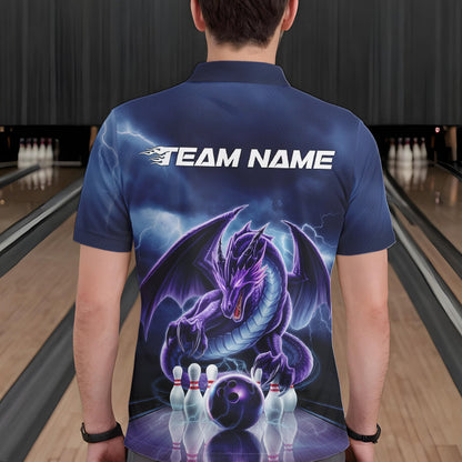 Custom Blue Thunder Lightning Purple Dragon Bowling Team Men Polo Shirts, Bowlers Outfit IPHW8922