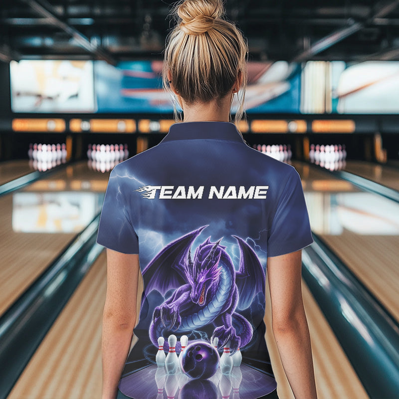 Custom Blue Thunder Lightning Purple Dragon Bowling Team Women Polo Shirts, Bowlers Outfit IPHW8922