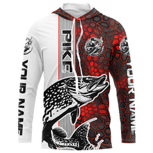 Load image into Gallery viewer, Pike Fishing Red Camo Long Sleeve Fishing Shirts With Custom Name, Pike 3D Fishing Shirts Jerseys IPHW6621