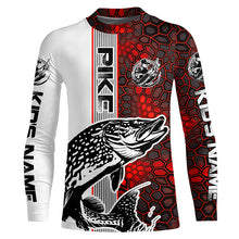 Load image into Gallery viewer, Pike Fishing Red Camo Long Sleeve Fishing Shirts With Custom Name, Pike 3D Fishing Shirts Jerseys IPHW6621