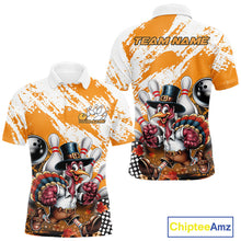 Load image into Gallery viewer, Custom Yellow Turkey Bowling Men Polo Shirts, Funny Thanksgiving Bowling Team Shirts IPHW9717