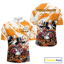 Load image into Gallery viewer, Custom Yellow Turkey Bowling Men Quarter-Zip Shirts, Funny Thanksgiving Bowling Team Shirts IPHW9717