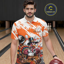 Load image into Gallery viewer, Custom Orange Turkey Bowling Men Polo Shirts, Funny Thanksgiving Bowling Team Shirts IPHW9718