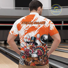 Load image into Gallery viewer, Custom Orange Turkey Bowling Men Quarter-Zip Shirts, Funny Thanksgiving Bowling Team Shirts IPHW9718