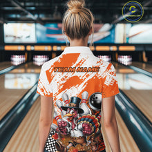 Load image into Gallery viewer, Custom Orange Turkey Bowling Women Quarter-Zip Shirts, Funny Thanksgiving Bowling Shirts IPHW9718