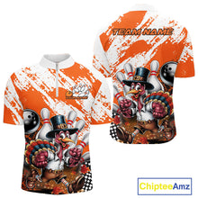 Load image into Gallery viewer, Custom Orange Turkey Bowling Men Quarter-Zip Shirts, Funny Thanksgiving Bowling Team Shirts IPHW9718