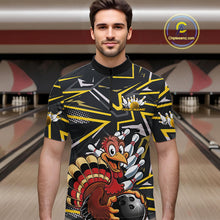 Load image into Gallery viewer, Custom Funny Turkey Bowling Jerseys, Yellow Thanksgiving Bowling Team Men Quarter-Zip Shirt IPHW9722